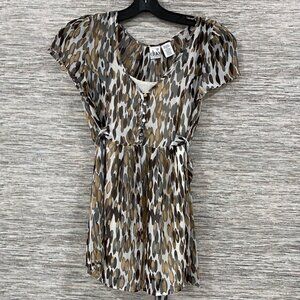 Duo Maternity Womens Printed Tunic Top With Tie Waist & Button Front Med SALE